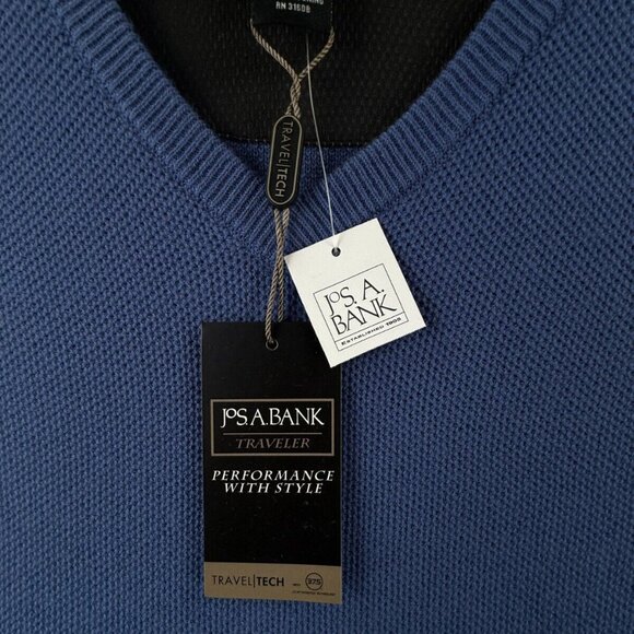 NWT JOS. A. BANK Blue V Neck Knit Sweater Medium Wool Blend Travel Tech Men - Picture 8 of 13